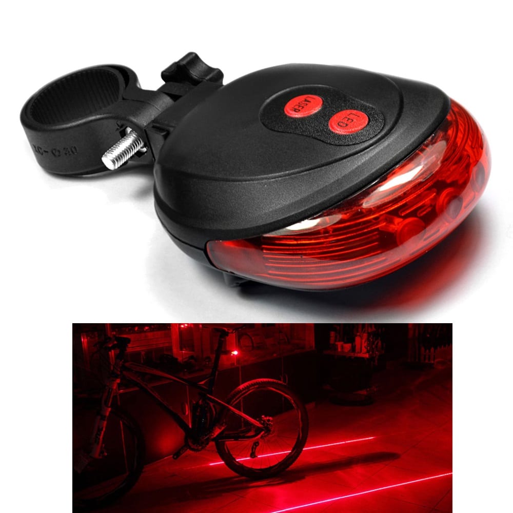 5 Blue LED 2 Laser Beam Bicycle Bike Cycling Tail Rear Light Safety Warning Lamp